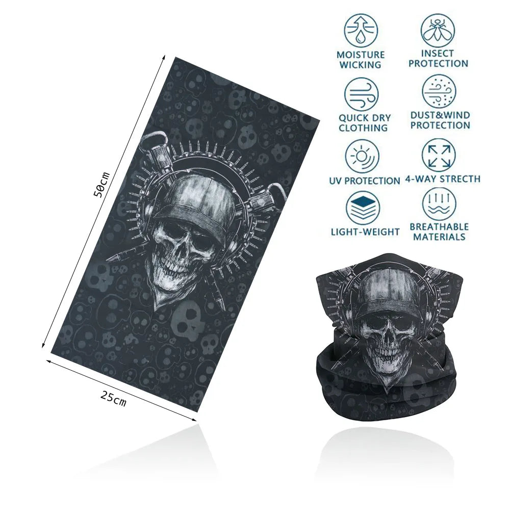 Skull Face Bandana for Cycling Hiking Fishing UV Protection Quickdry Neck Gaiter Men Women Skeleton Printing Headscarf Balaclava
