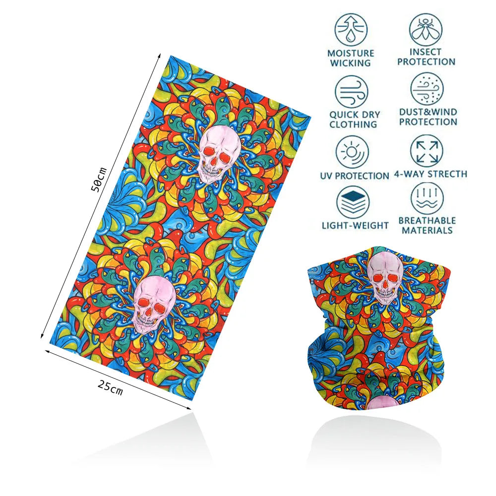Skull Face Bandana for Cycling Hiking Fishing UV Protection Quickdry Neck Gaiter Men Women Skeleton Printing Headscarf Balaclava
