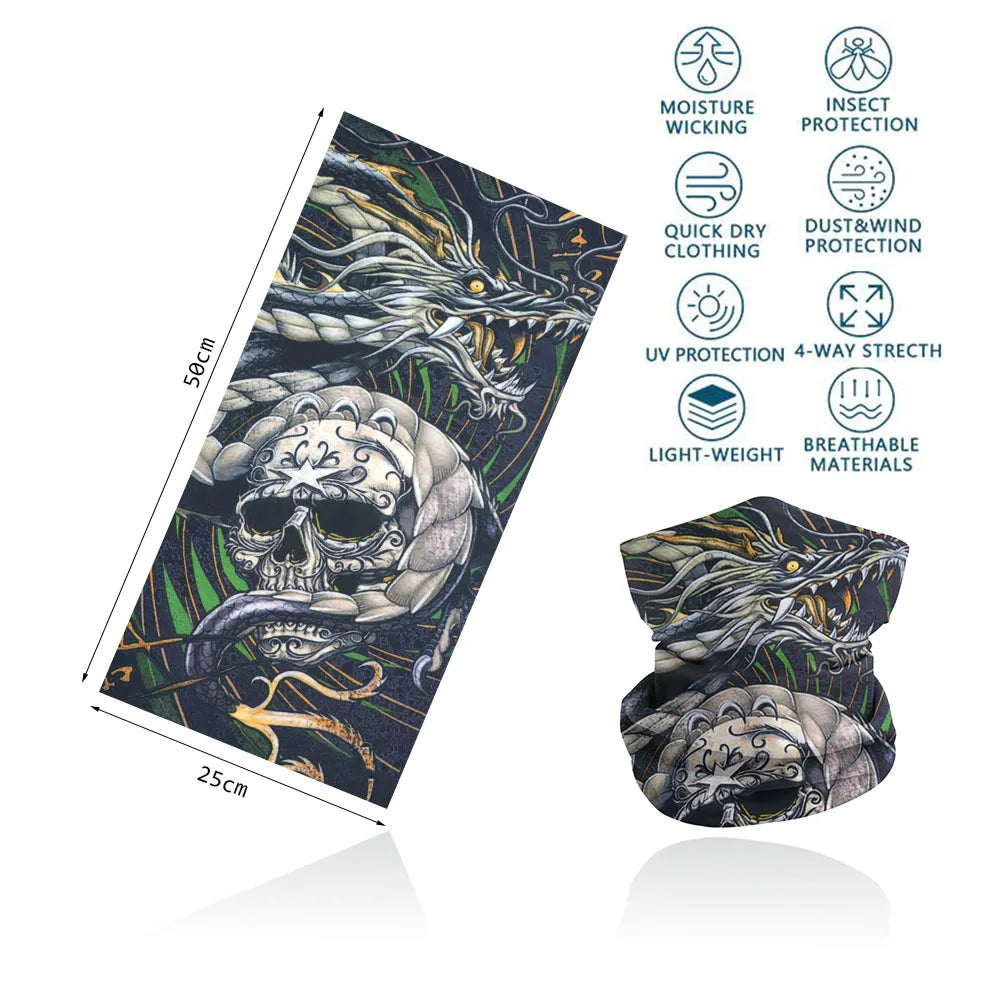 Skull Face Bandana for Cycling Hiking Fishing UV Protection Quickdry Neck Gaiter Men Women Skeleton Printing Headscarf Balaclava
