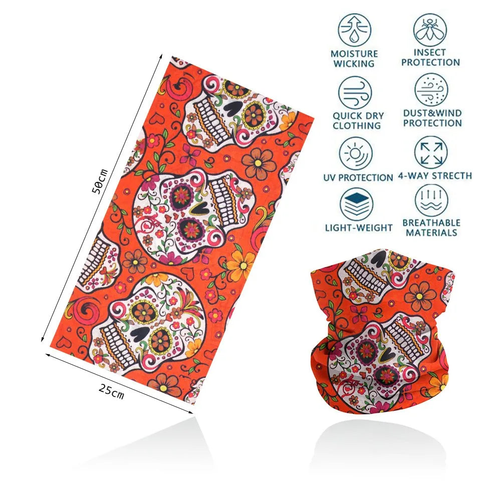 Skull Face Bandana for Cycling Hiking Fishing UV Protection Quickdry Neck Gaiter Men Women Skeleton Printing Headscarf Balaclava