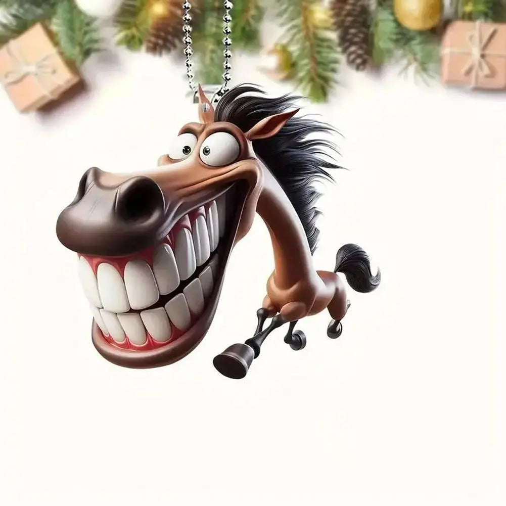 Big Mouth Horse Acrylic Car Mirror Pendant Keychain