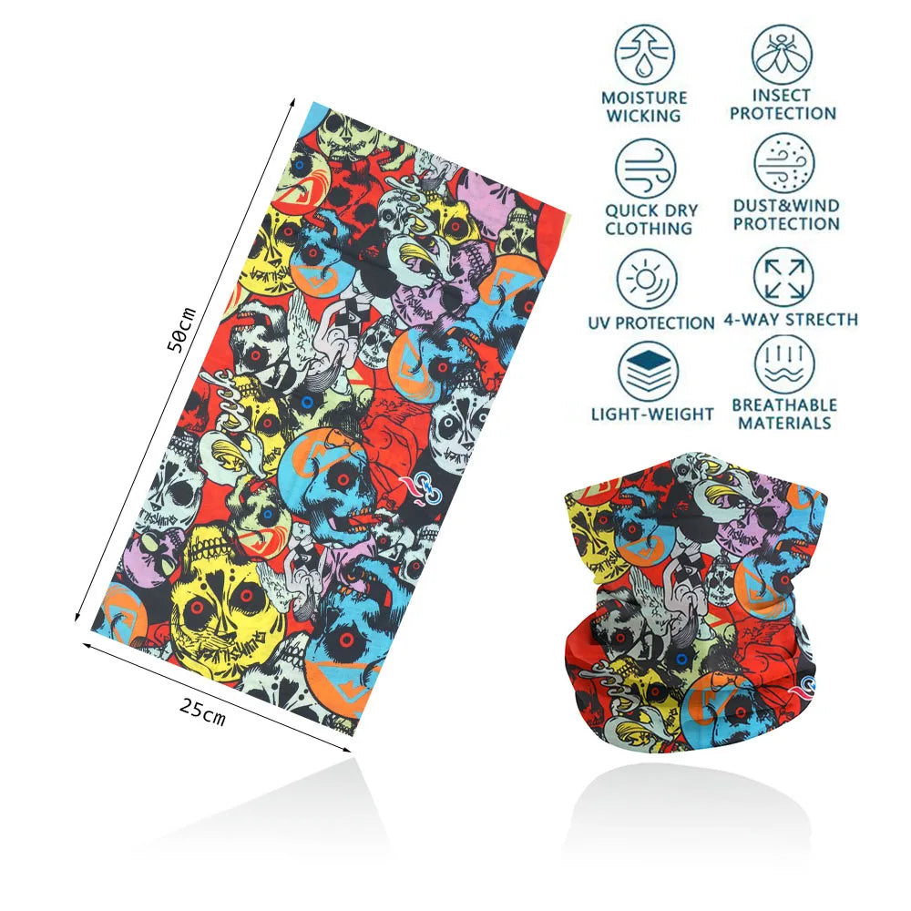 Skull Face Bandana for Cycling Hiking Fishing UV Protection Quickdry Neck Gaiter Men Women Skeleton Printing Headscarf Balaclava