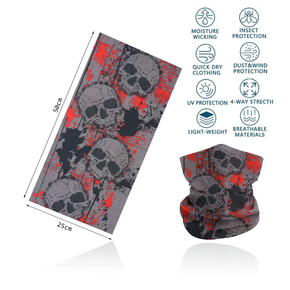 Skull Face Bandana for Cycling Hiking Fishing UV Protection Quickdry Neck Gaiter Men Women Skeleton Printing Headscarf Balaclava