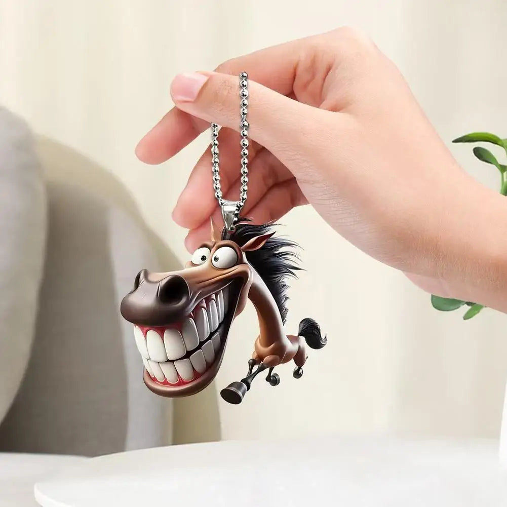 Big Mouth Horse Acrylic Car Mirror Pendant Keychain