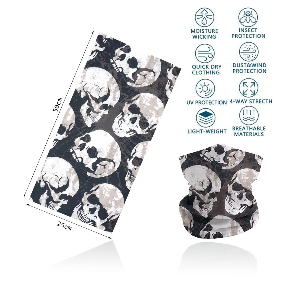 Skull Face Bandana for Cycling Hiking Fishing UV Protection Quickdry Neck Gaiter Men Women Skeleton Printing Headscarf Balaclava