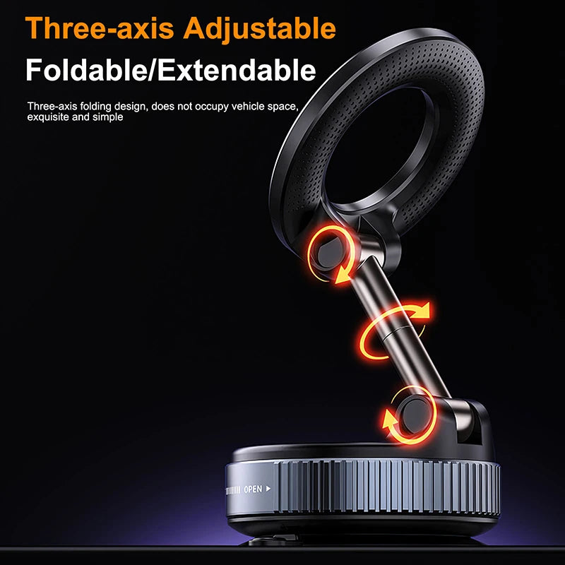 Magnetic Foldable Car Phone Holder – 360° Vacuum Mount