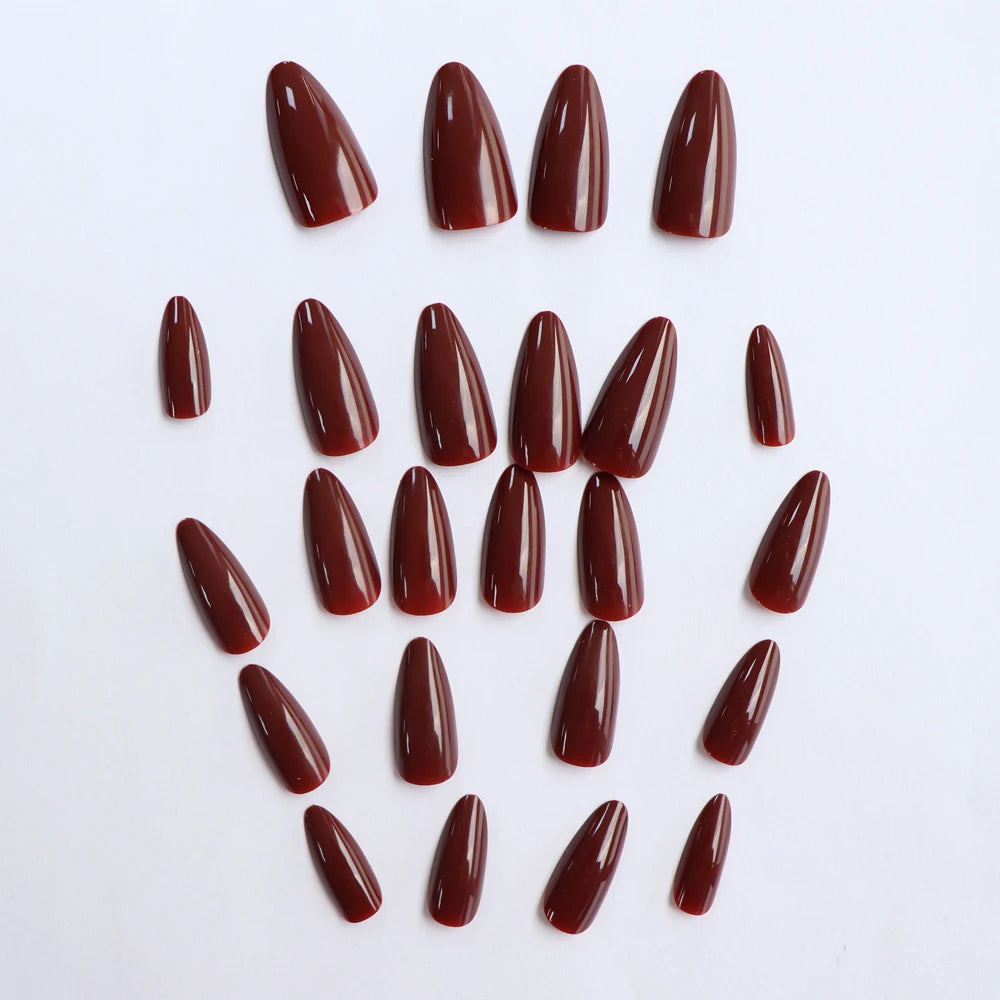 Wine Red Almond Press-On Nails – 24Pcs Set