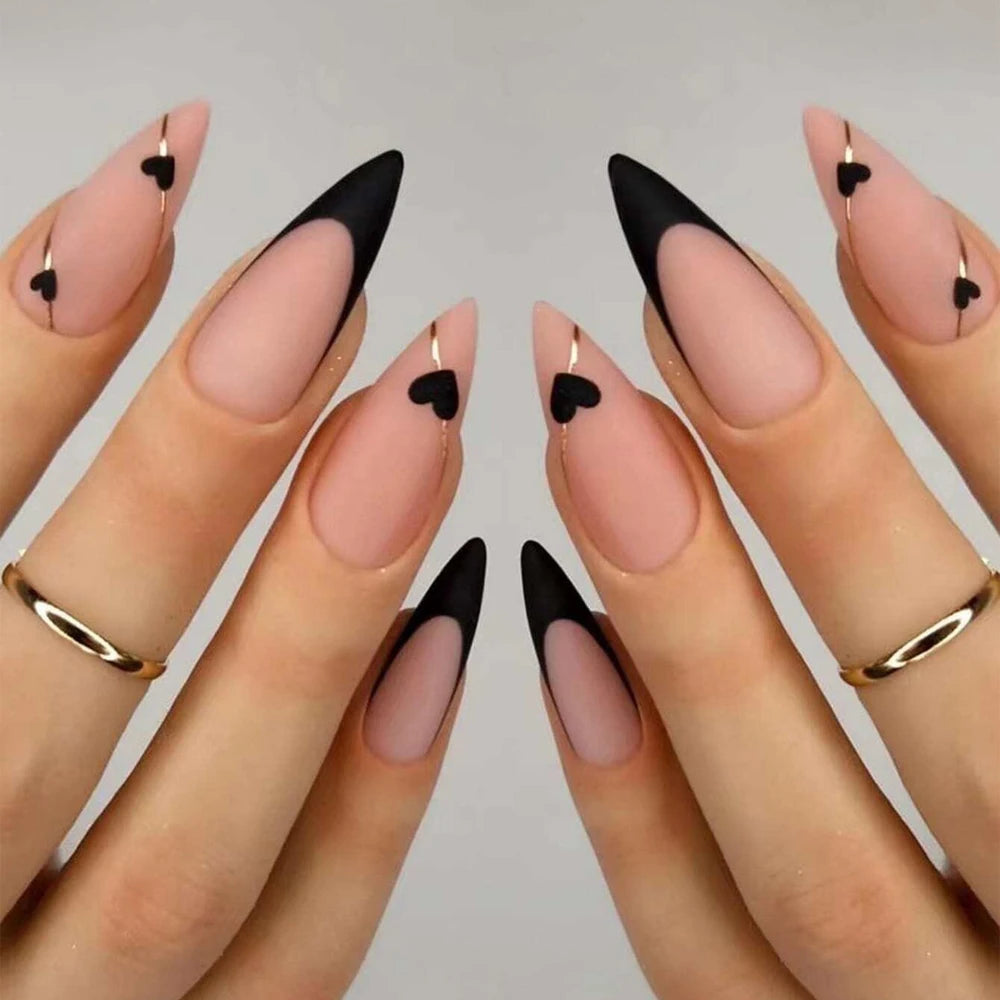 Black French Almond Press-On Nails – 24Pcs Set