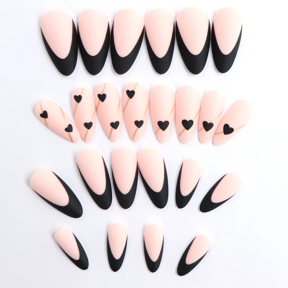 Black French Almond Press-On Nails – 24Pcs Set