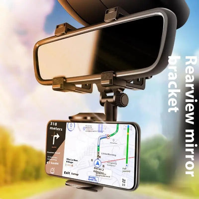 360° Rearview Mirror Phone Mount – Foldable GPS Holder