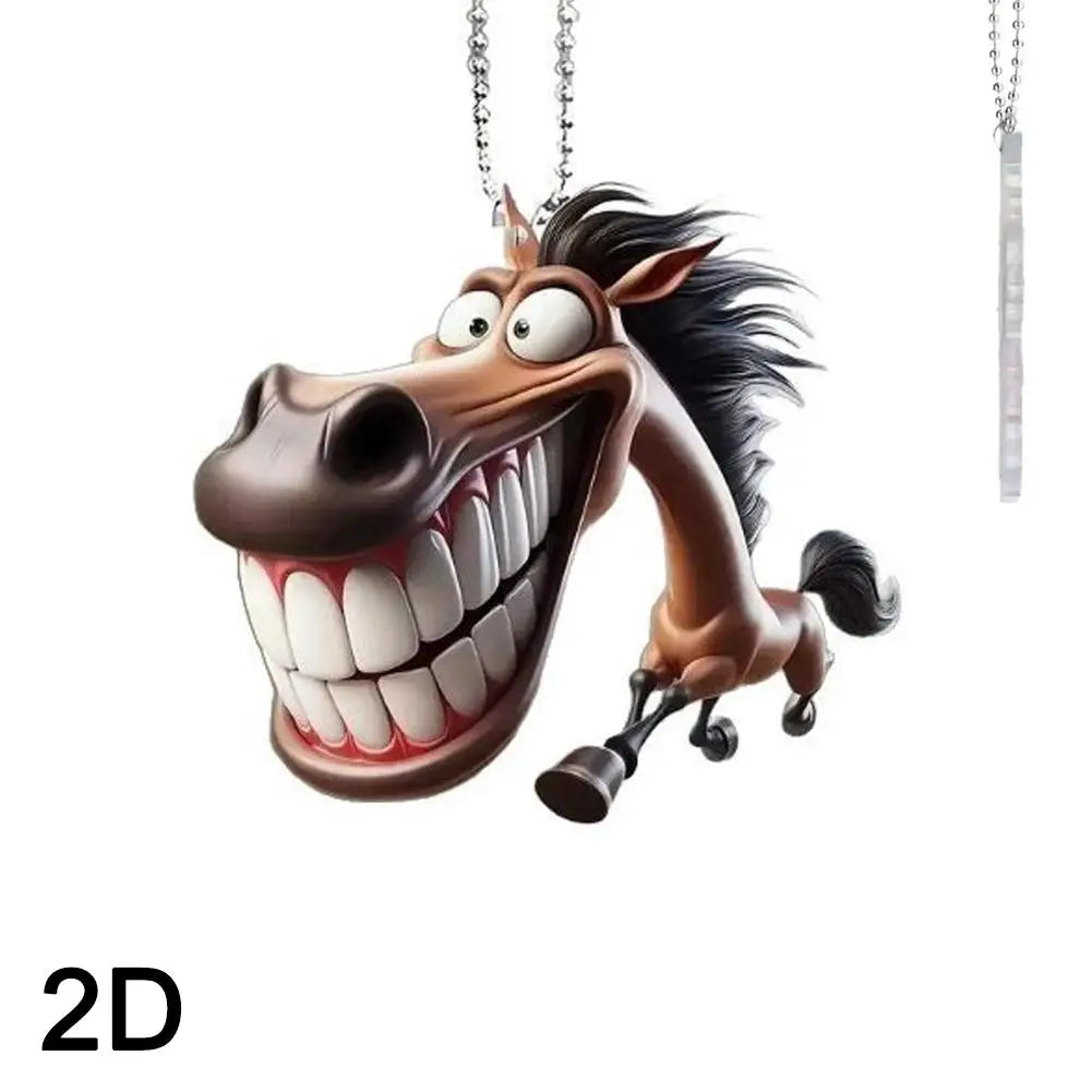Big Mouth Horse Acrylic Car Mirror Pendant Keychain