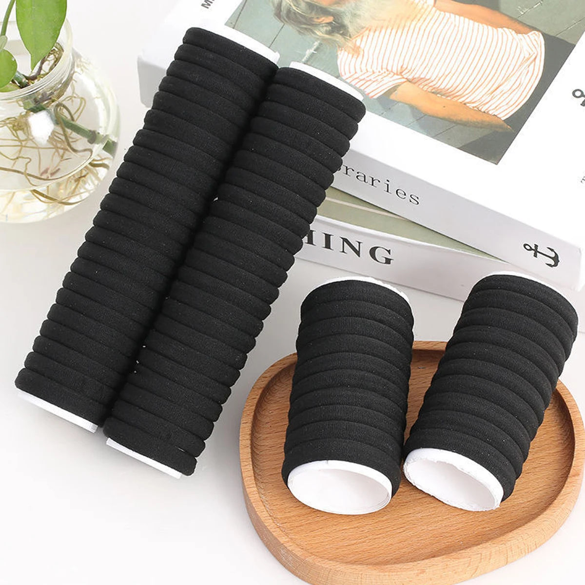 Elastic Hair Bands for Women – Black & White Pack