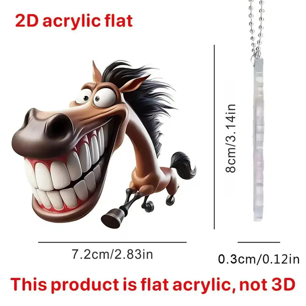 Big Mouth Horse Acrylic Car Mirror Pendant Keychain