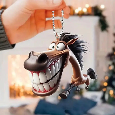 Big Mouth Horse Acrylic Car Mirror Pendant Keychain