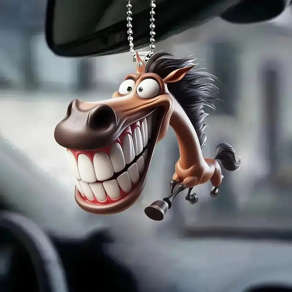 Big Mouth Horse Acrylic Car Mirror Pendant Keychain