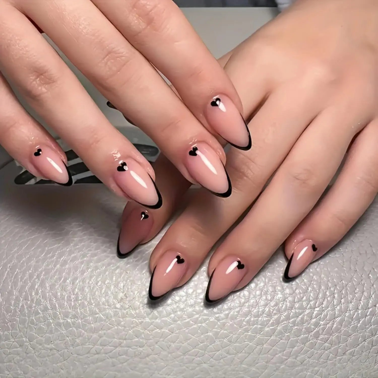 Black French Almond Press-On Nails – 24Pcs Set
