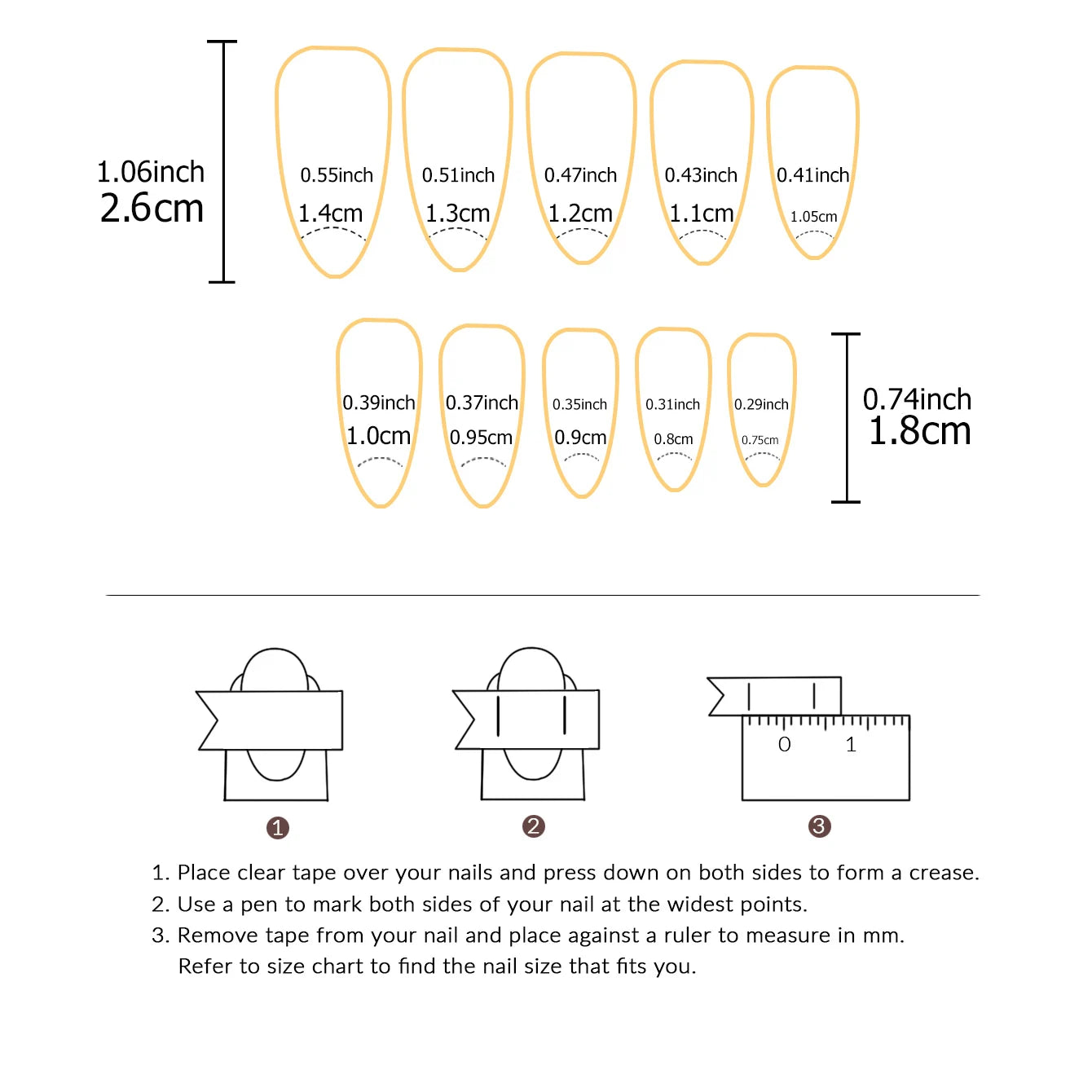 Black French Almond Press-On Nails – 24Pcs Set