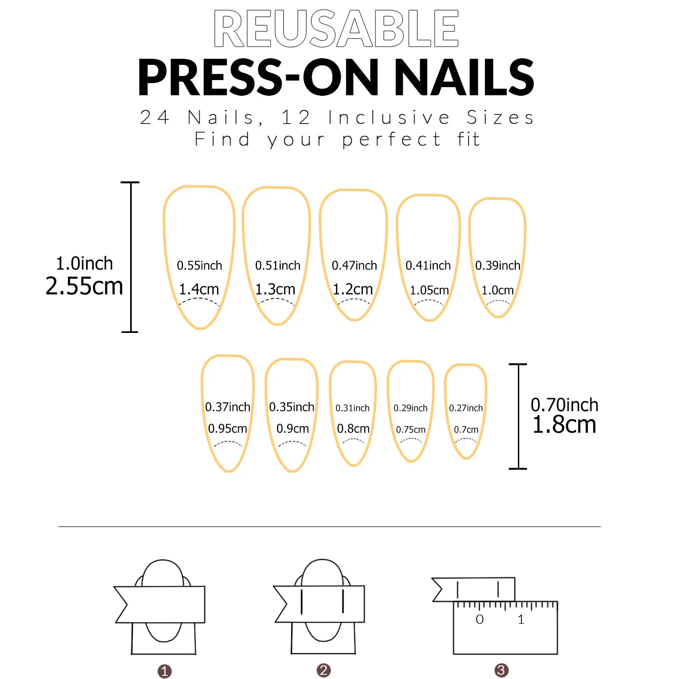 French White Almond Press-On Nails – 24Pcs Set