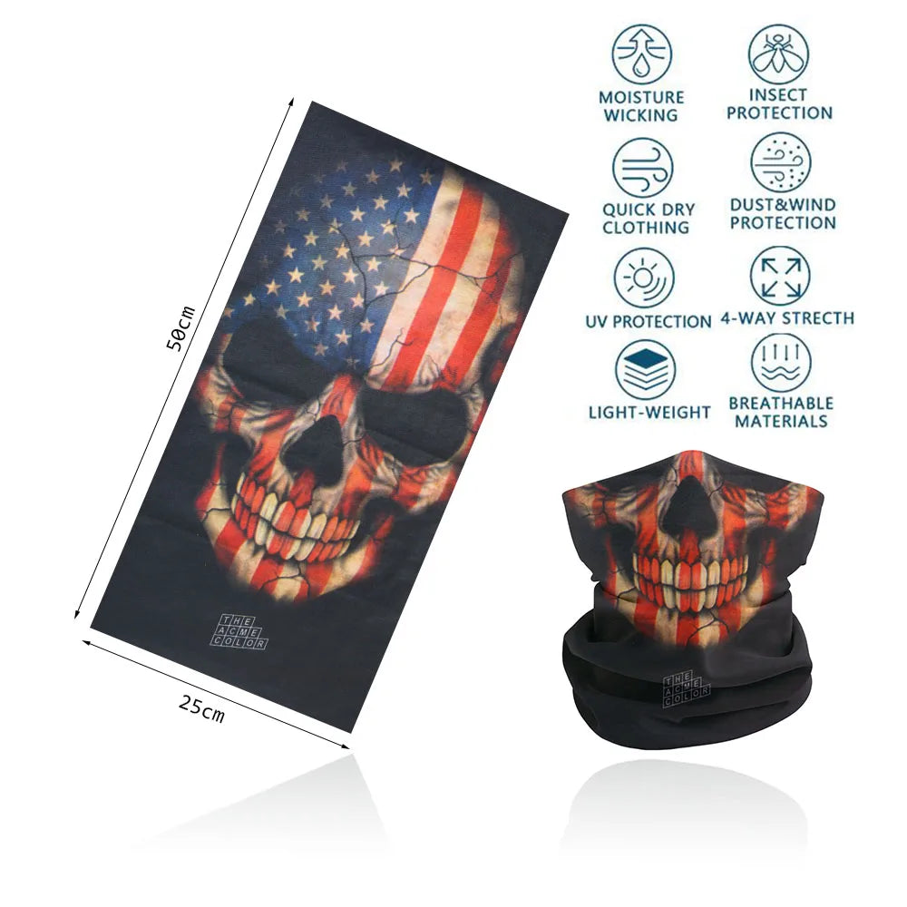 Skull Face Bandana for Cycling Hiking Fishing UV Protection Quickdry Neck Gaiter Men Women Skeleton Printing Headscarf Balaclava
