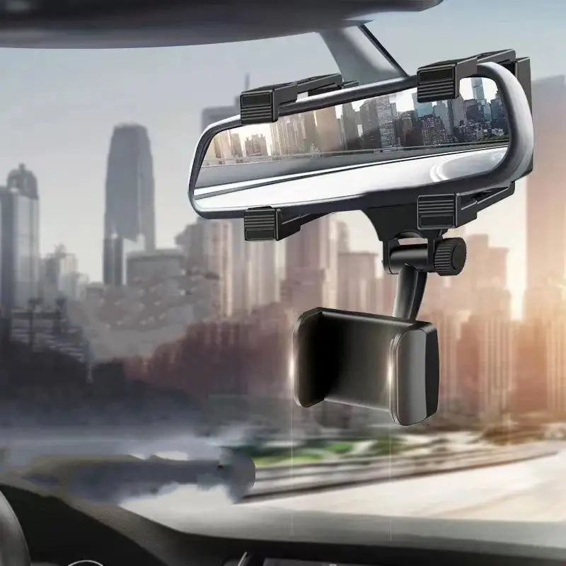 360° Rearview Mirror Phone Mount – Foldable GPS Holder