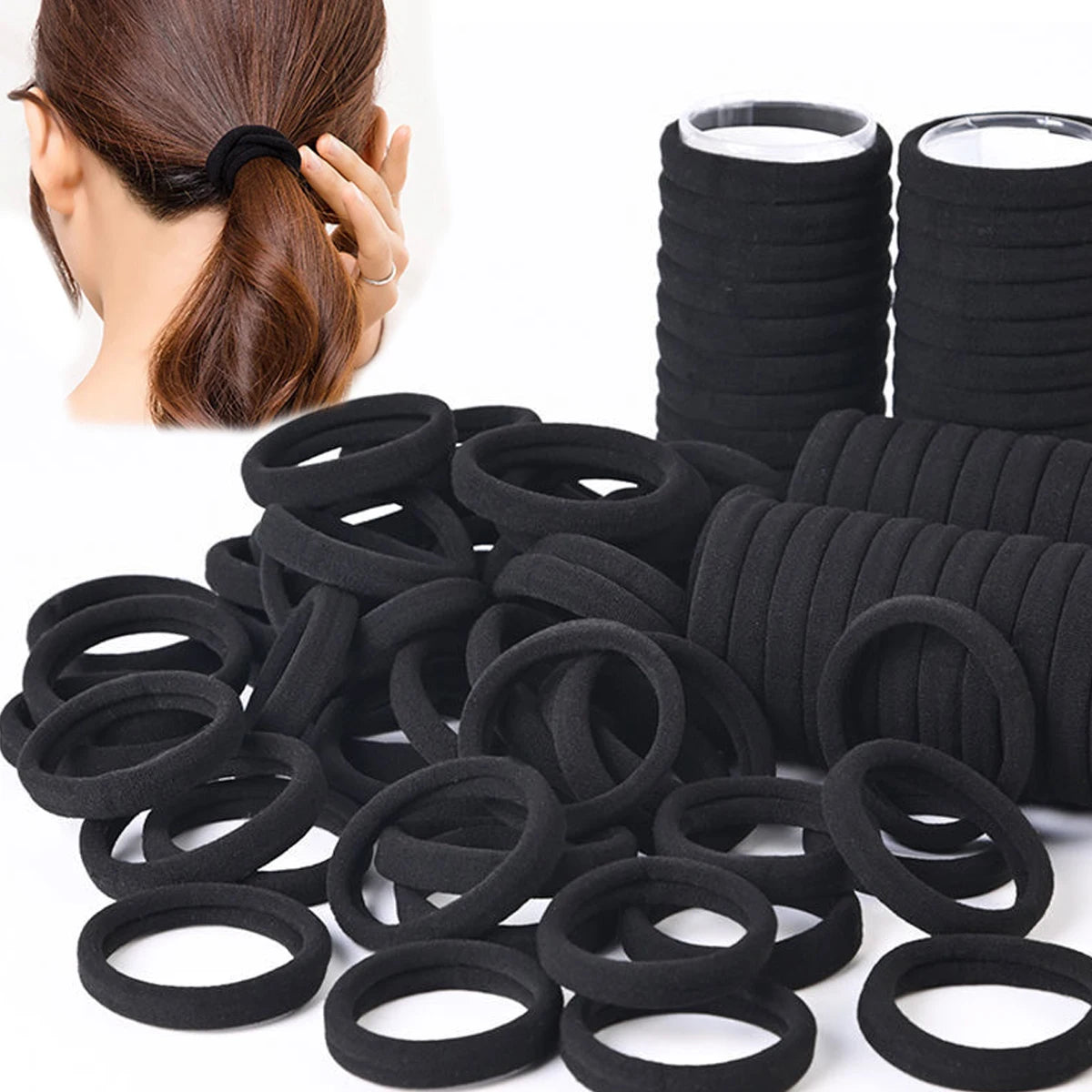 Elastic Hair Bands for Women – Black & White Pack
