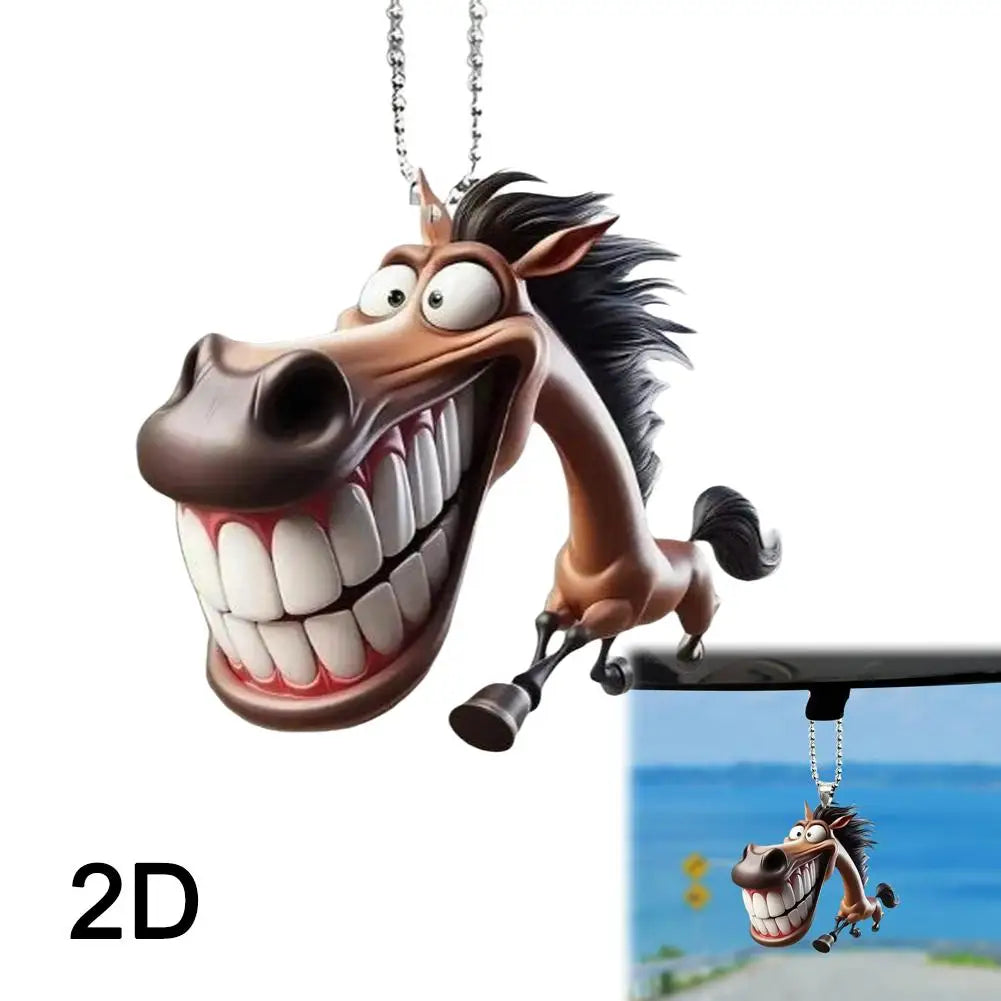 Big Mouth Horse Acrylic Car Mirror Pendant Keychain