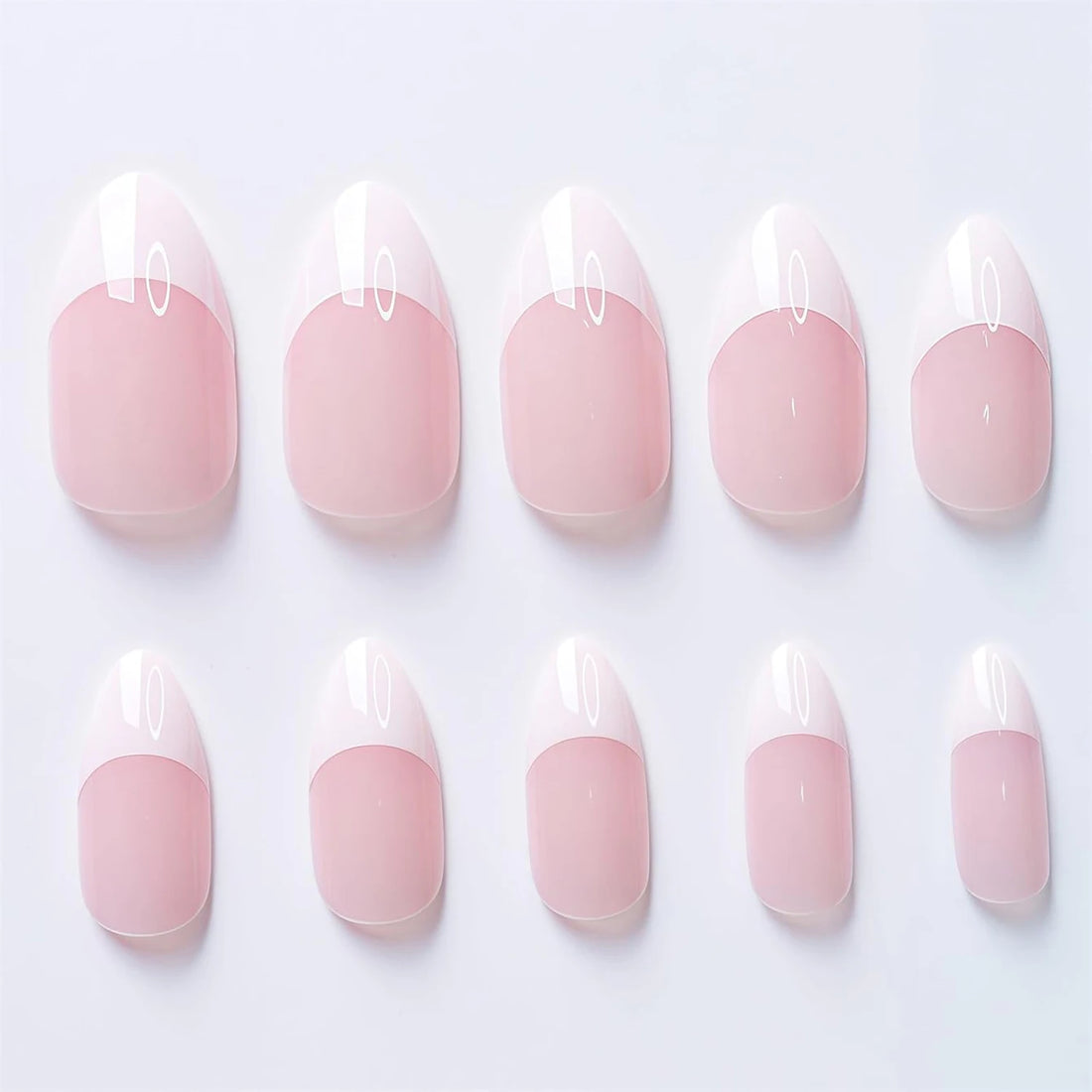 French White Almond Press-On Nails – 24Pcs Set