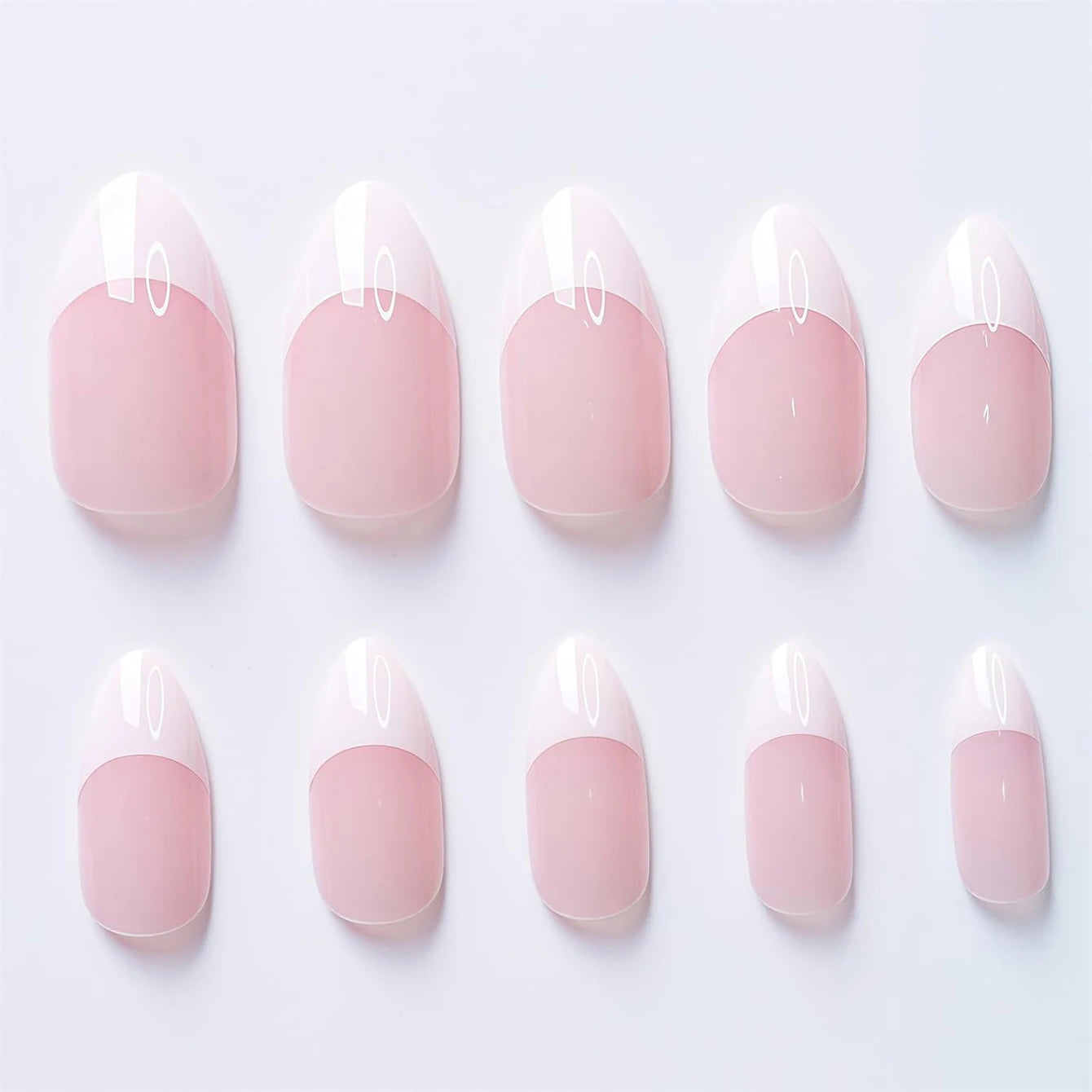 French White Almond Press-On Nails – 24Pcs Set