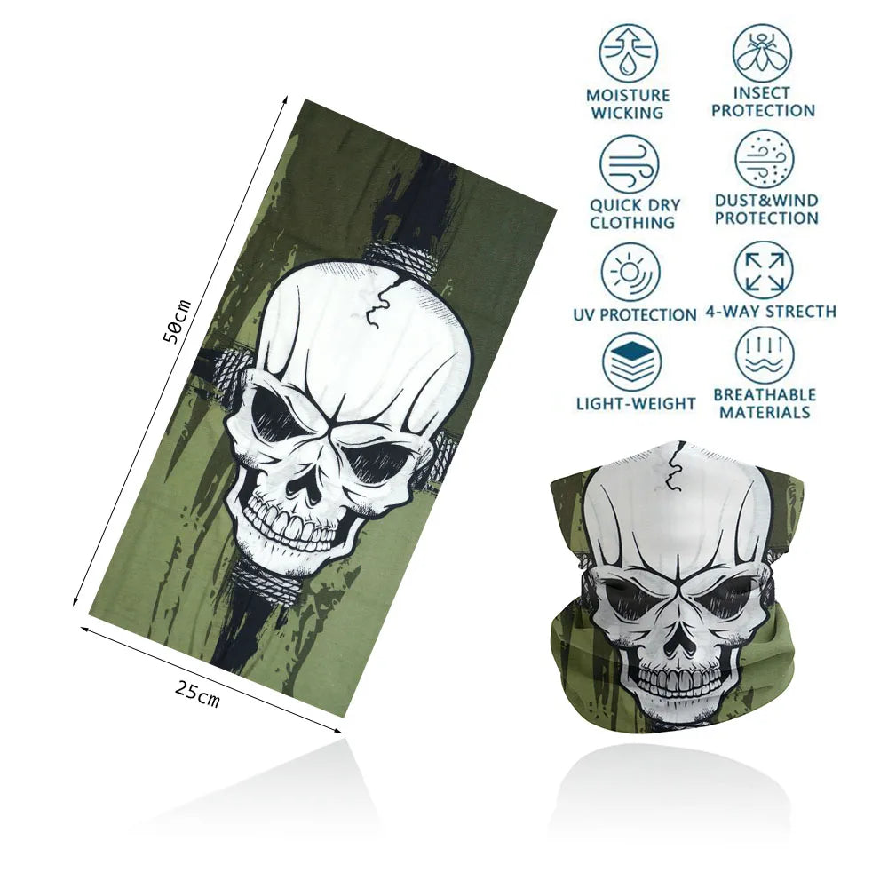 Skull Face Bandana for Cycling Hiking Fishing UV Protection Quickdry Neck Gaiter Men Women Skeleton Printing Headscarf Balaclava