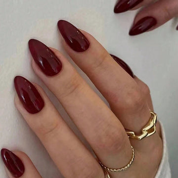 Wine Red Almond Press-On Nails – 24Pcs Set