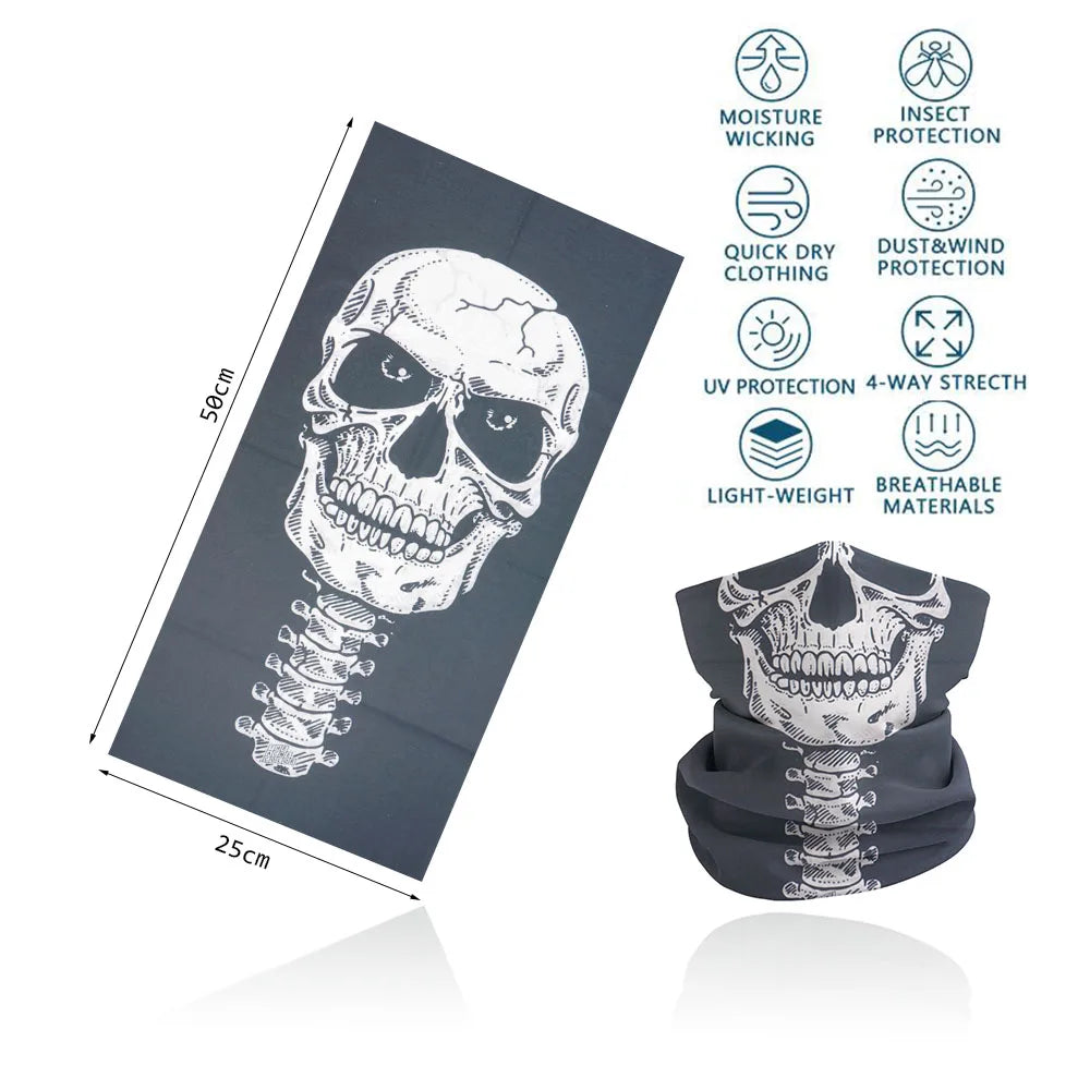 Skull Face Bandana for Cycling Hiking Fishing UV Protection Quickdry Neck Gaiter Men Women Skeleton Printing Headscarf Balaclava