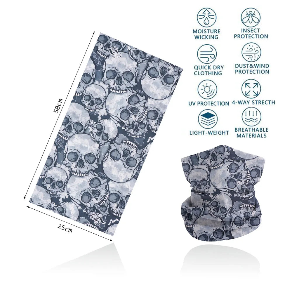 Skull Face Bandana for Cycling Hiking Fishing UV Protection Quickdry Neck Gaiter Men Women Skeleton Printing Headscarf Balaclava