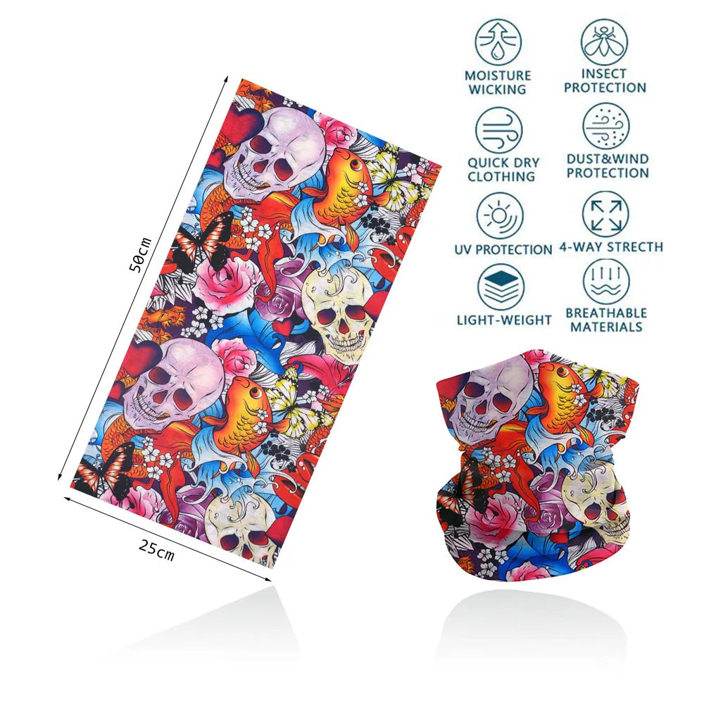 Skull Face Bandana for Cycling Hiking Fishing UV Protection Quickdry Neck Gaiter Men Women Skeleton Printing Headscarf Balaclava